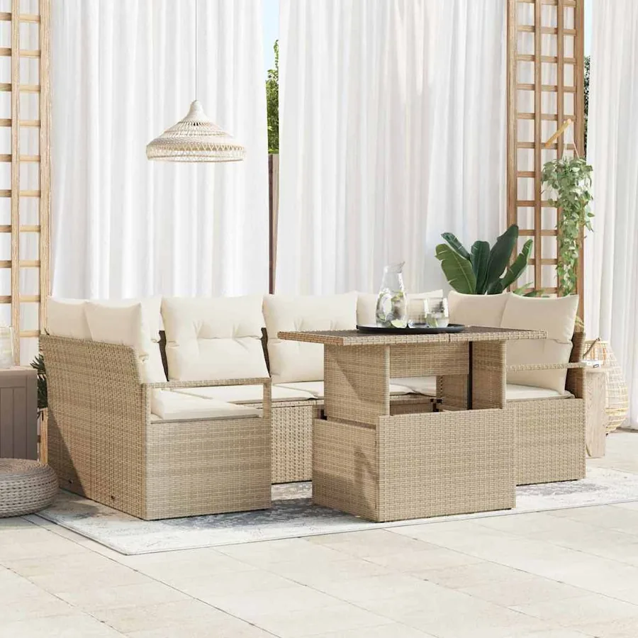 Ensemble de canapé de jardin 7 pcs Beige Poly rotin