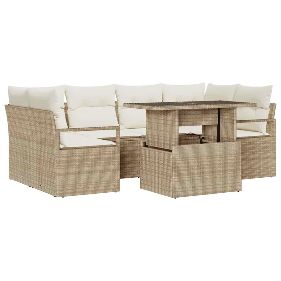 Ensemble de canapé de jardin 7 pcs Beige Poly rotin - 2
