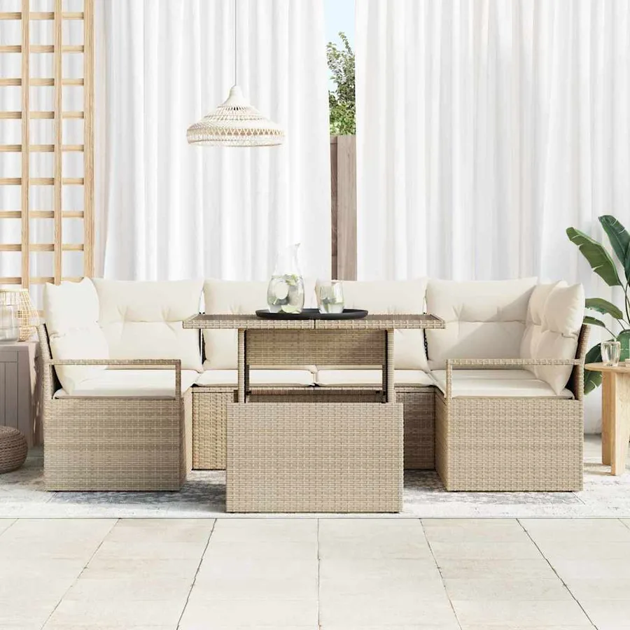 Ensemble de canapé de jardin 7 pcs Beige Poly rotin - 3