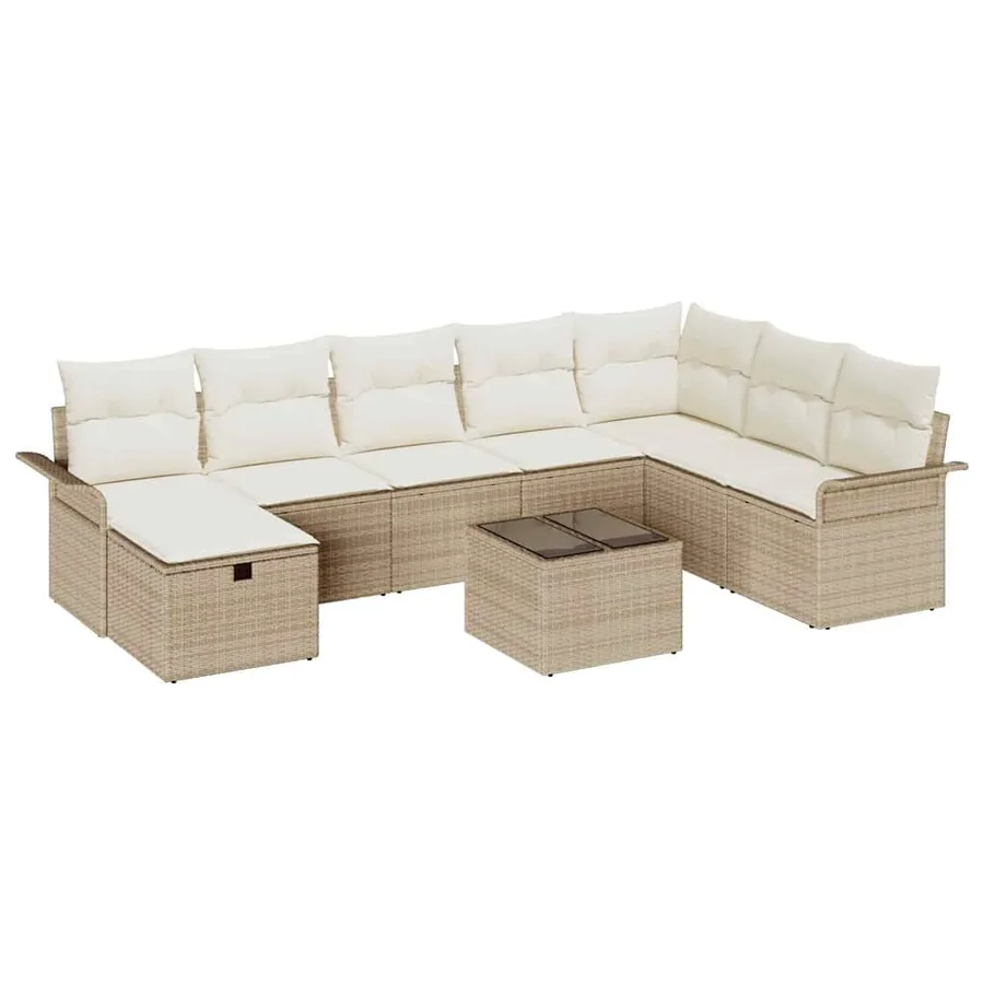 Ensemble de canapé de jardin 9 pcs Beige Poly rotin - 2