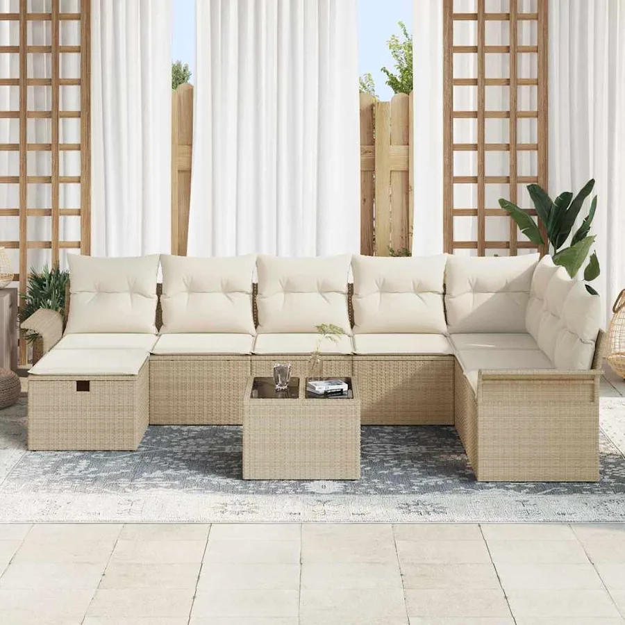 Ensemble de canapé de jardin 9 pcs Beige Poly rotin - 3