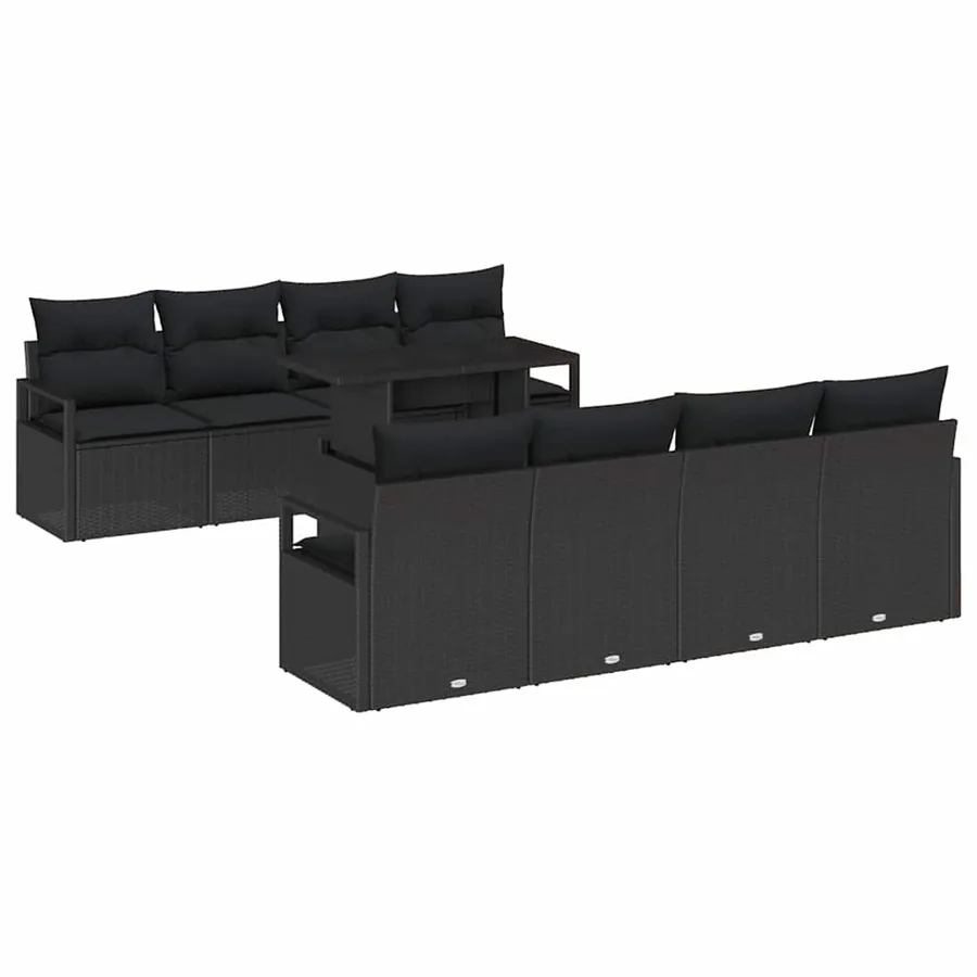 Ensemble de canapé de jardin avec coussin 9 pcs Noir Poly rotin - 2