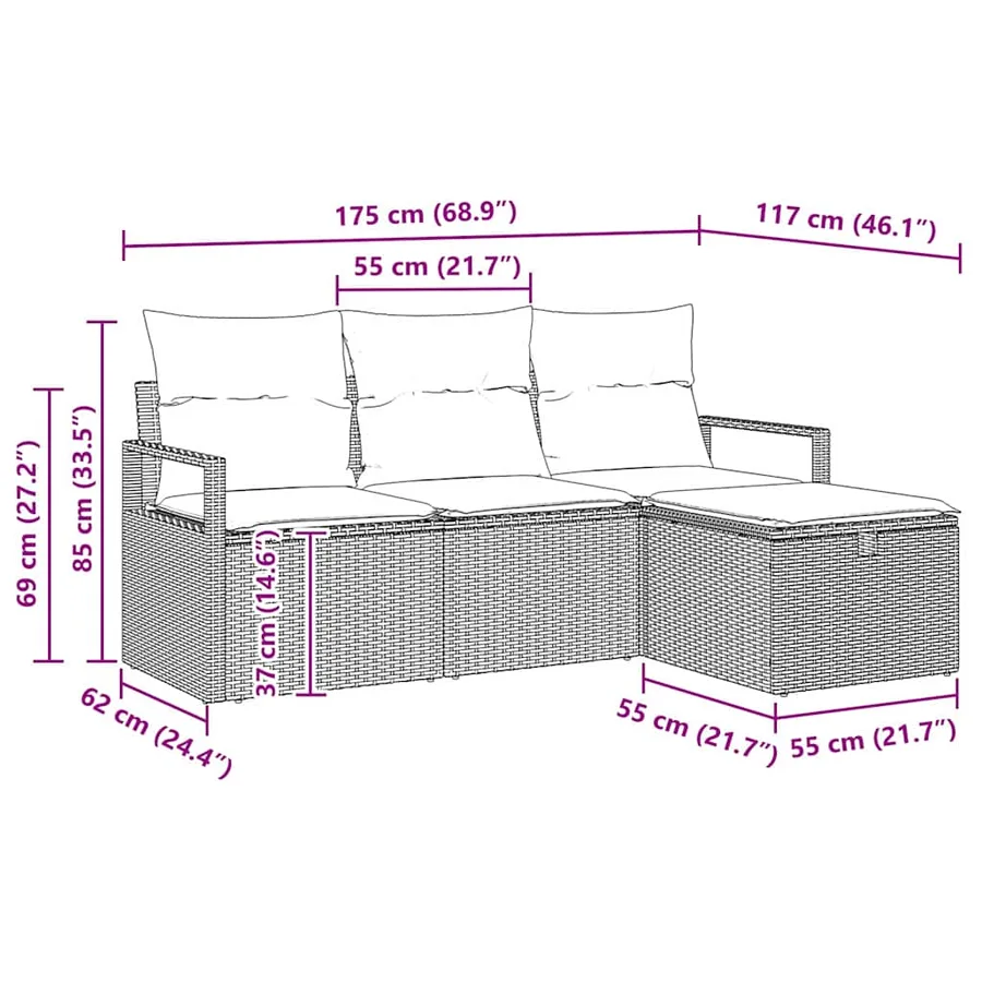 Ensemble de canapé de jardin avec coussin 4 pcs Noir Poly rotin - 12