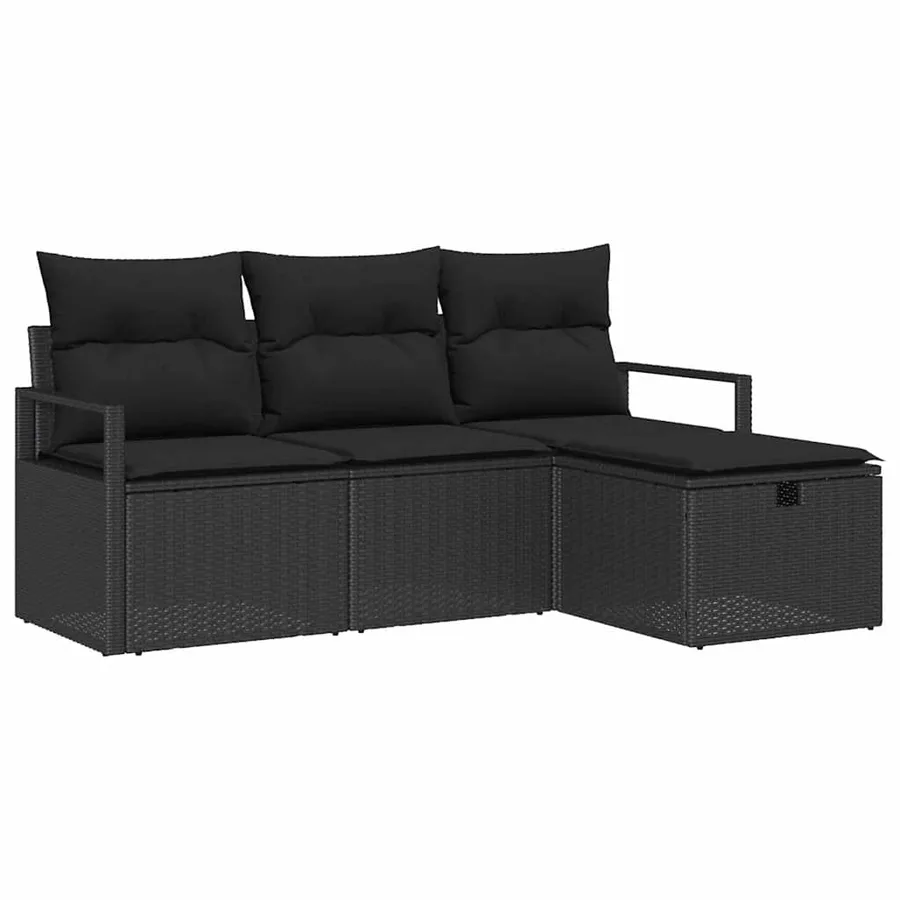 Ensemble de canapé de jardin avec coussin 4 pcs Noir Poly rotin - 2