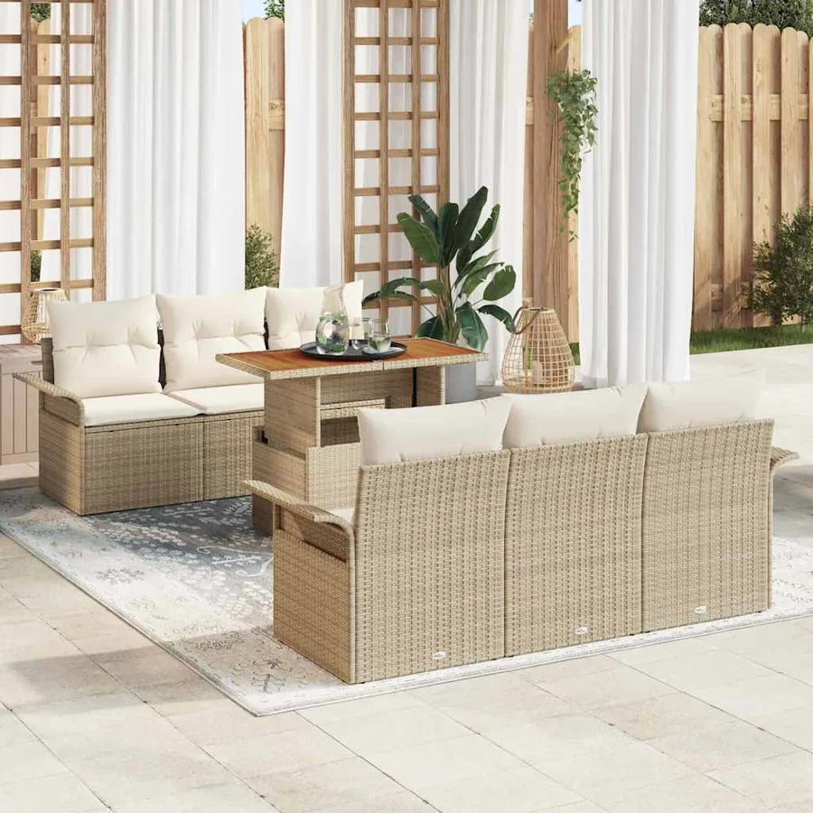 Ensemble de canapé de jardin 7 pcs Beige Poly rotin