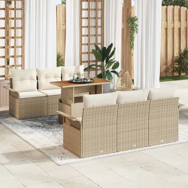 Ensemble de canapé de jardin 7 pcs Beige Poly rotin