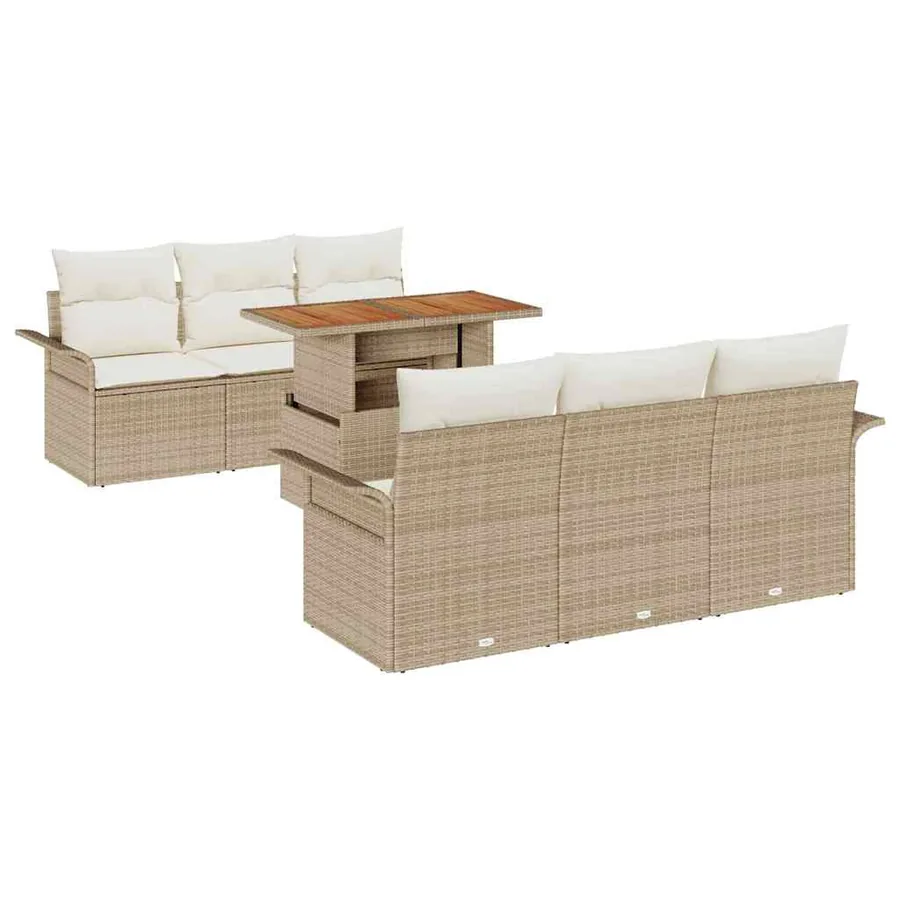 Ensemble de canapé de jardin 7 pcs Beige Poly rotin - 2