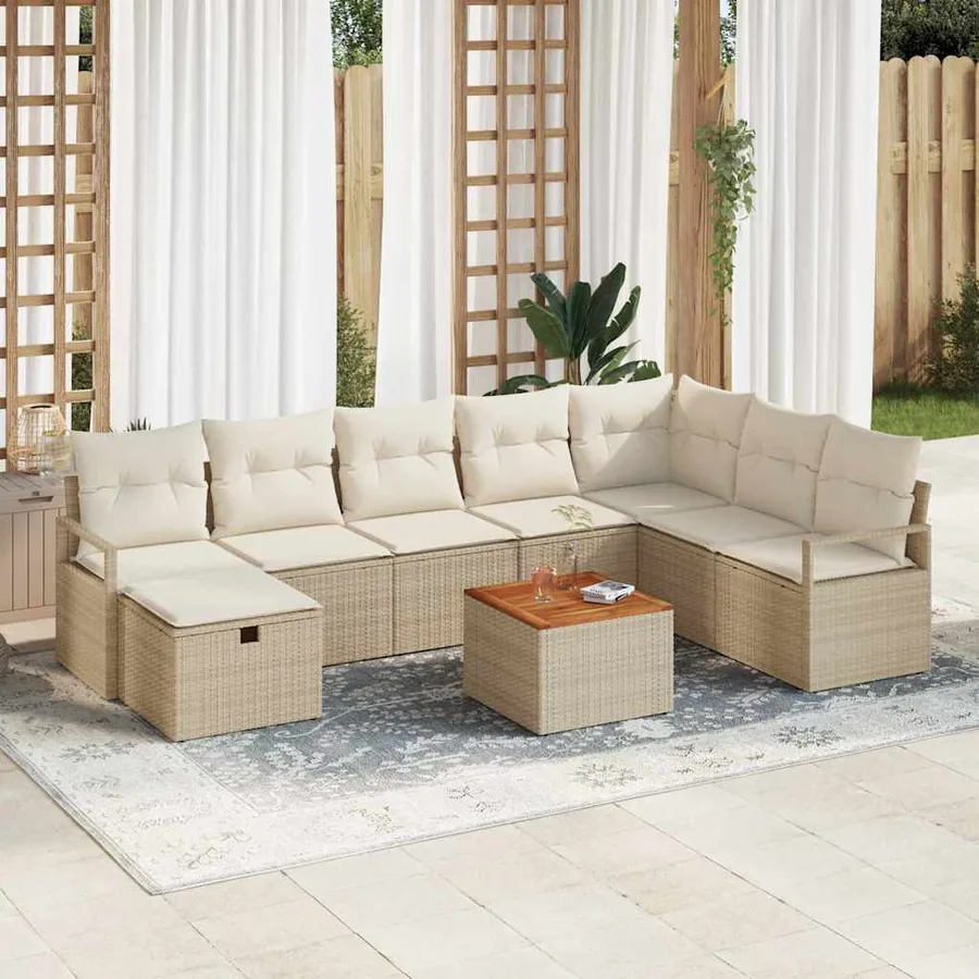 Ensemble de canapé de jardin 9 pcs Beige Poly rotin