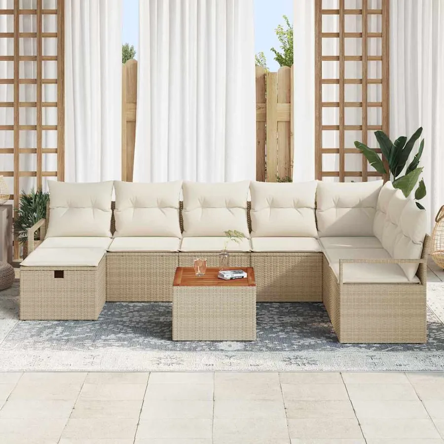 Ensemble de canapé de jardin 9 pcs Beige Poly rotin - 3