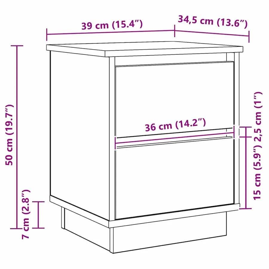 Cabinet de chevet avec tiroir 2 pcs Gris 39 x 34,5 x 50 cm - 15