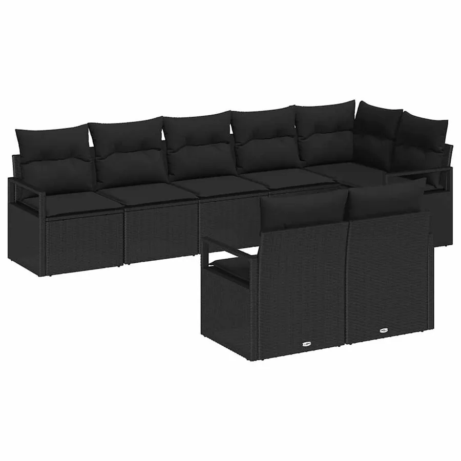 Ensemble de canapé de jardin avec coussin 8 pcs Noir polyrotin - 2
