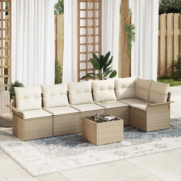 Ensemble de canapé de jardin 7 pcs Beige Poly rotin
