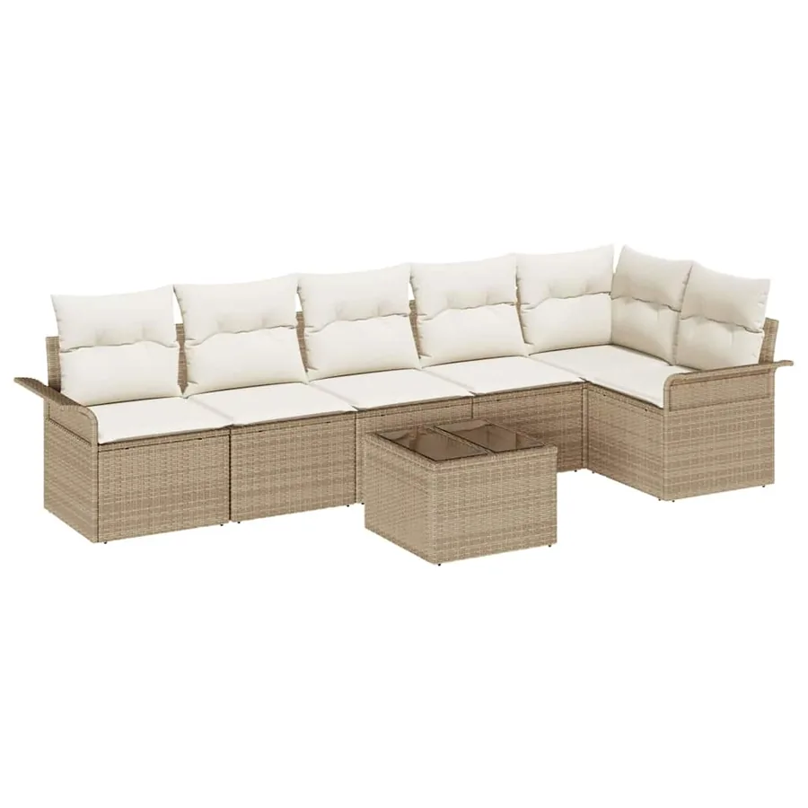 Ensemble de canapé de jardin 7 pcs Beige Poly rotin - 2