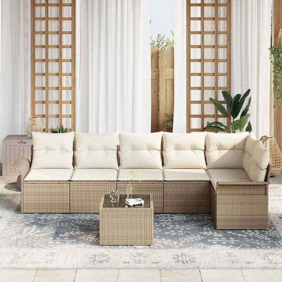 Ensemble de canapé de jardin 7 pcs Beige Poly rotin - 3