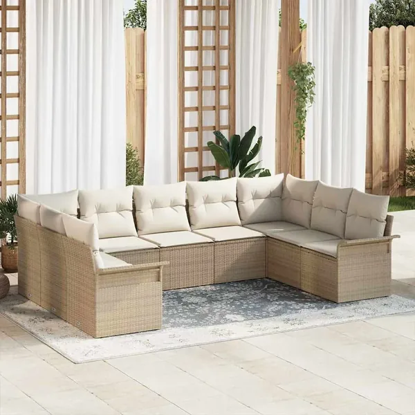 Ensemble de canapé de jardin 9 pcs Beige polyrotin