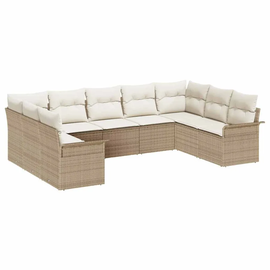 Ensemble de canapé de jardin 9 pcs Beige polyrotin - 2