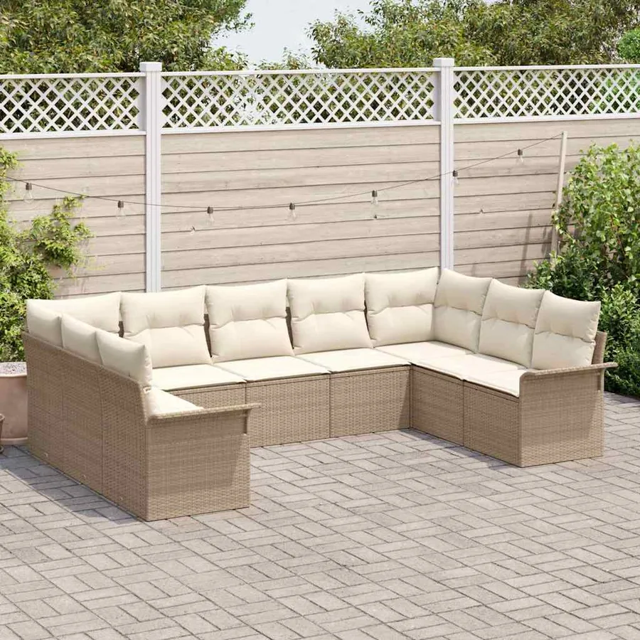Ensemble de canapé de jardin 9 pcs Beige polyrotin - 3