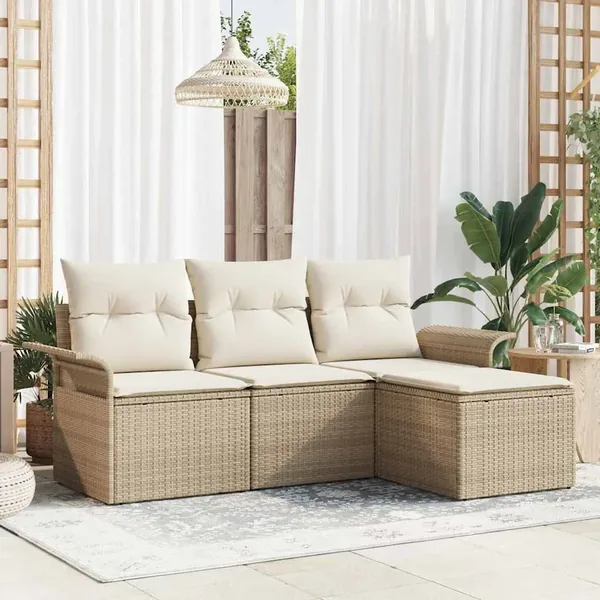 Ensemble de canapé de jardin 4 pcs Beige Poly rotin