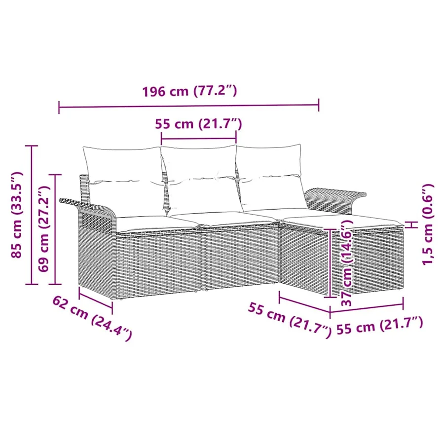Ensemble de canapé de jardin 4 pcs Beige Poly rotin - 14