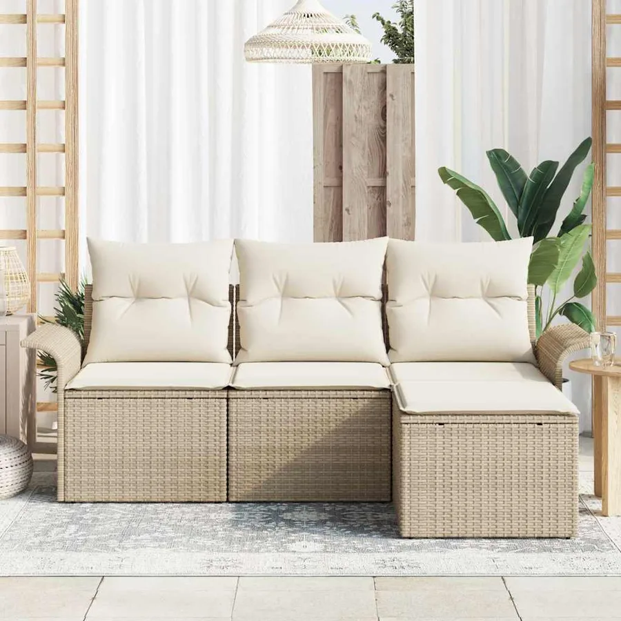 Ensemble de canapé de jardin 4 pcs Beige Poly rotin - 3