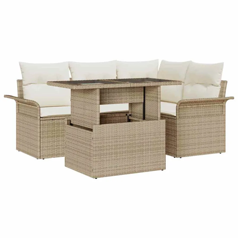 Ensemble de canapé de jardin 5 pcs Beige Poly Rattan