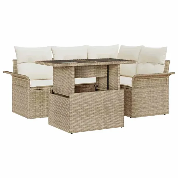 Ensemble de canapé de jardin 5 pcs Beige Poly Rattan