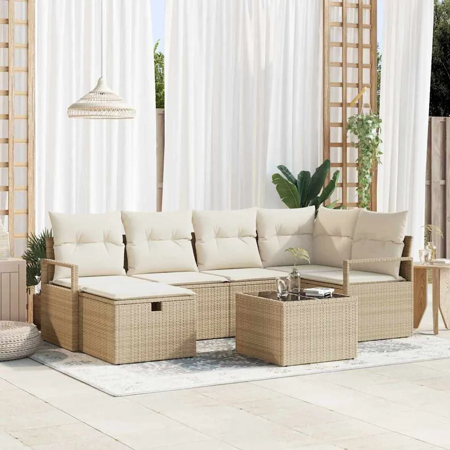 Ensemble de canapé de jardin 7 pcs Beige Poly rotin