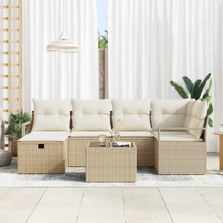 Ensemble de canapé de jardin 7 pcs Beige Poly rotin - 3
