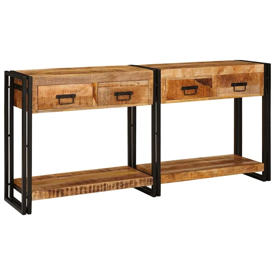 Tables console avec tiroir 2 pcs Marron Bois de mangue massif - 2