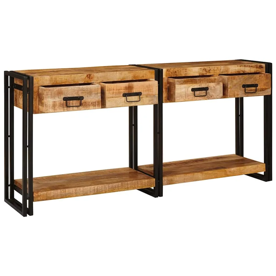 Tables console avec tiroir 2 pcs Marron Bois de mangue massif - 3