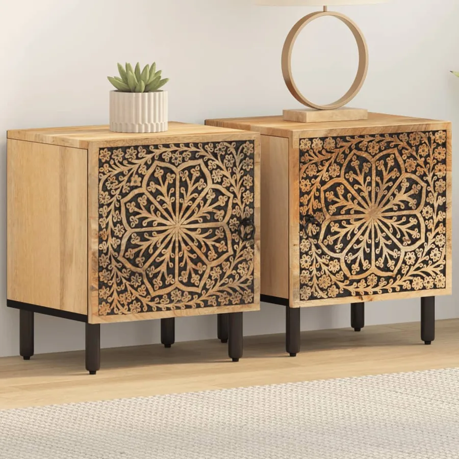 Tables de chevet 2 pcs 40x33x46 cm Bois de manguier solide