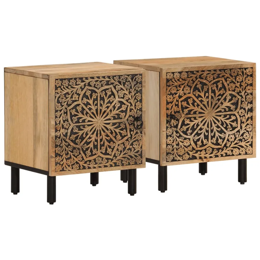 Tables de chevet 2 pcs 40x33x46 cm Bois de manguier solide - 2