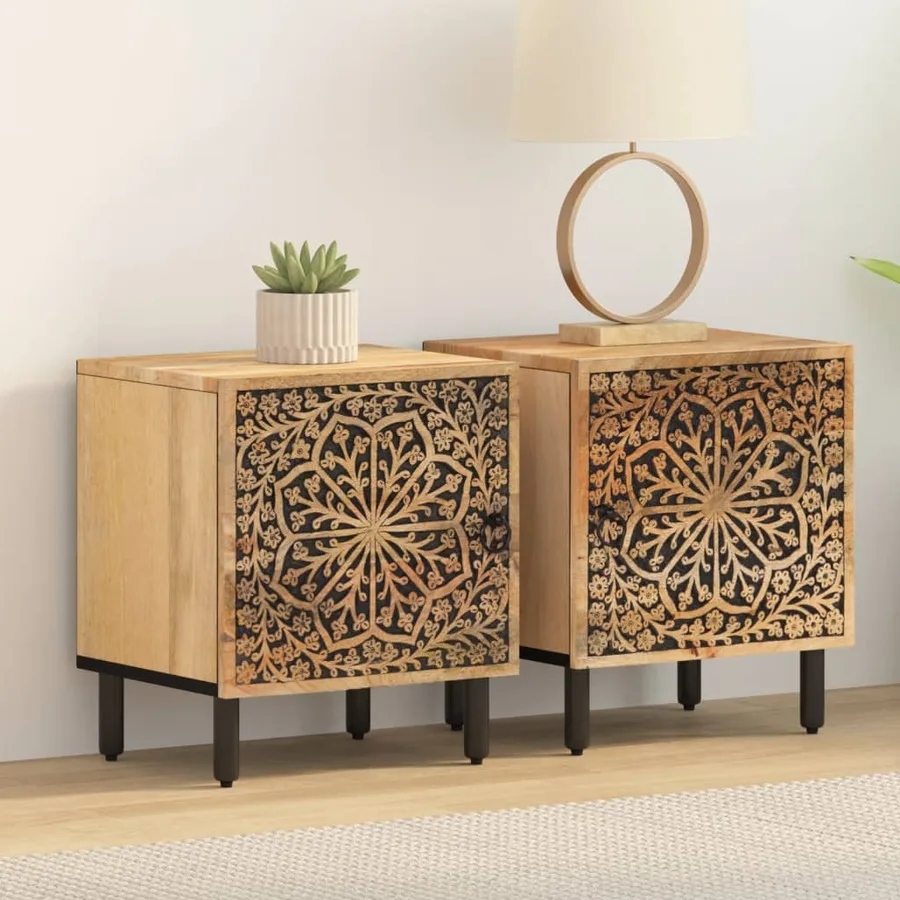 Tables de chevet 2 pcs 40x33x46 cm Bois de manguier solide - 3
