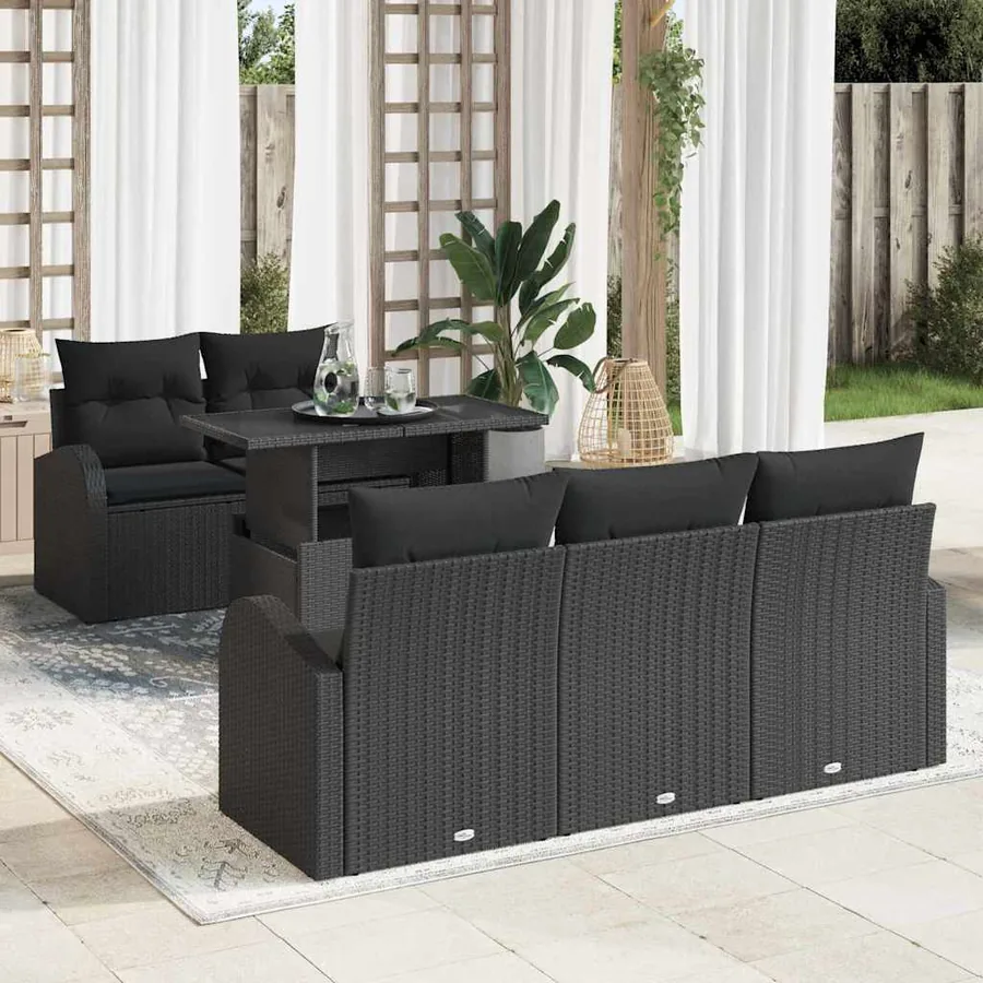 Ensemble de canapé de jardin avec coussin 6 pcs Noir polyrotin