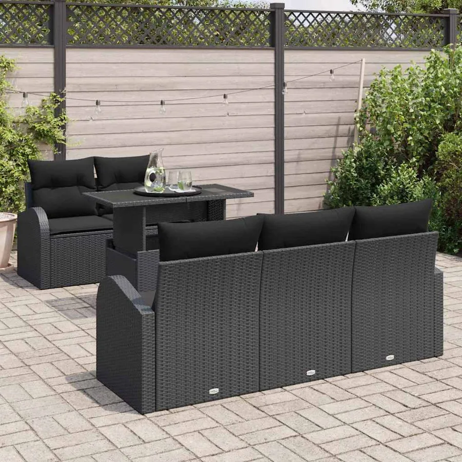 Ensemble de canapé de jardin avec coussin 6 pcs Noir polyrotin - 3