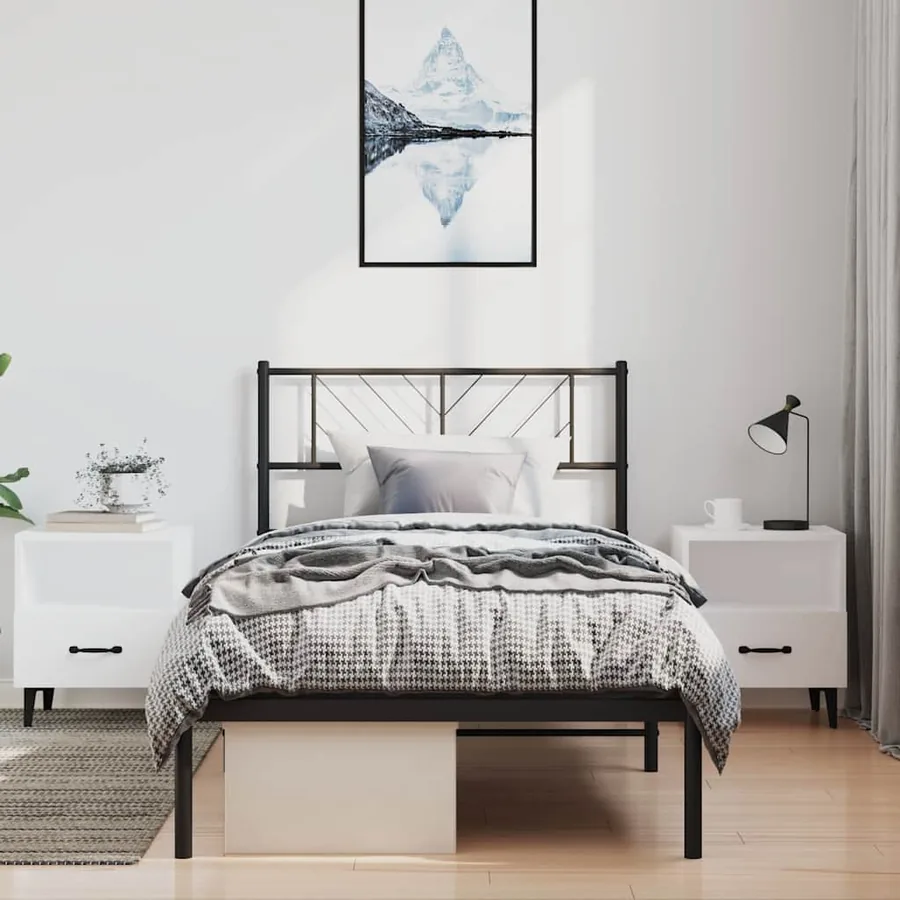 Cadre de lit métal sans matelas avec tête de lit noir 100x190cm