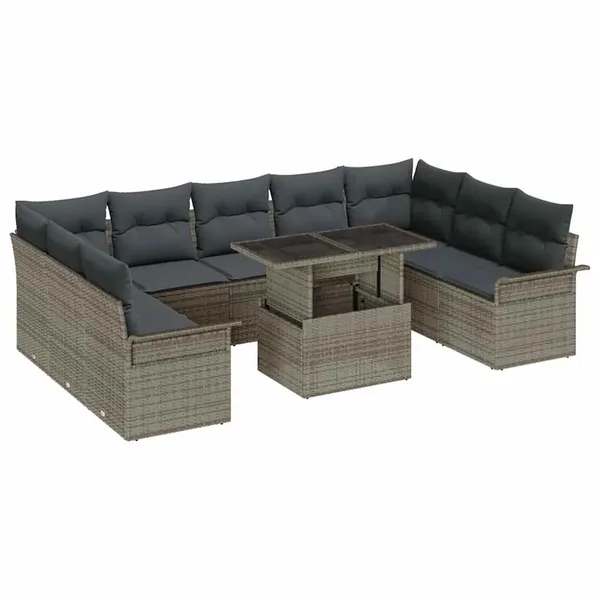 Ensemble de canapé de jardin 10 pcs Gris Poly Rattan