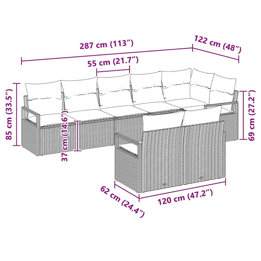 Ensemble de canapé de jardin avec coussin 8 pcs Gris polyrotin - 12