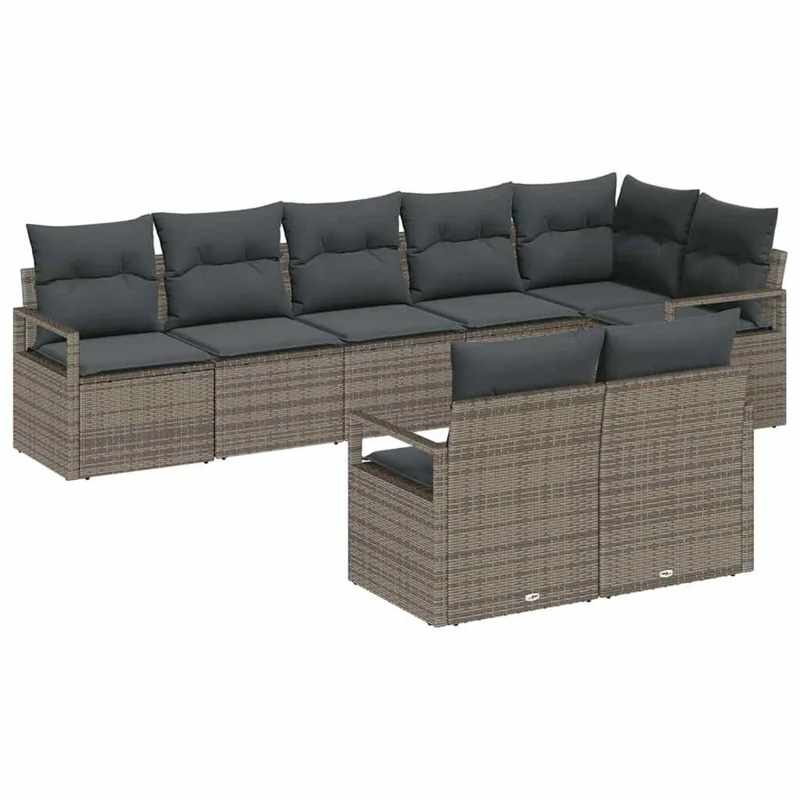 Ensemble de canapé de jardin avec coussin 8 pcs Gris polyrotin - 2