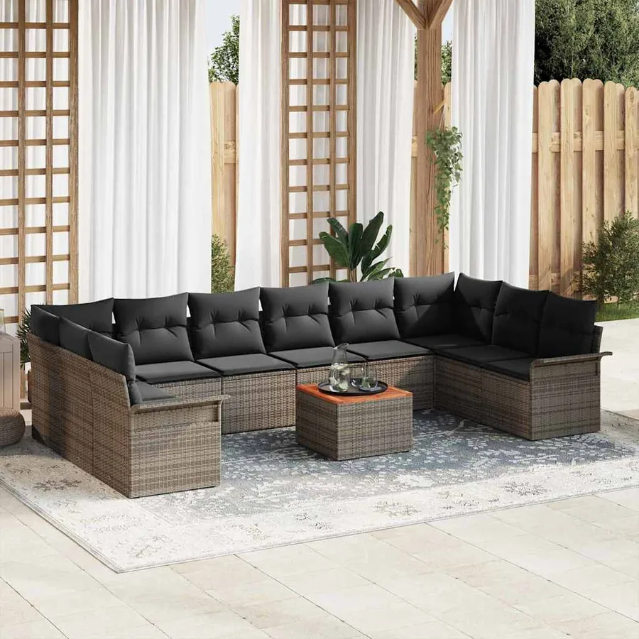 Ensemble de canapé de jardin 11 pcs Gris polyrotin