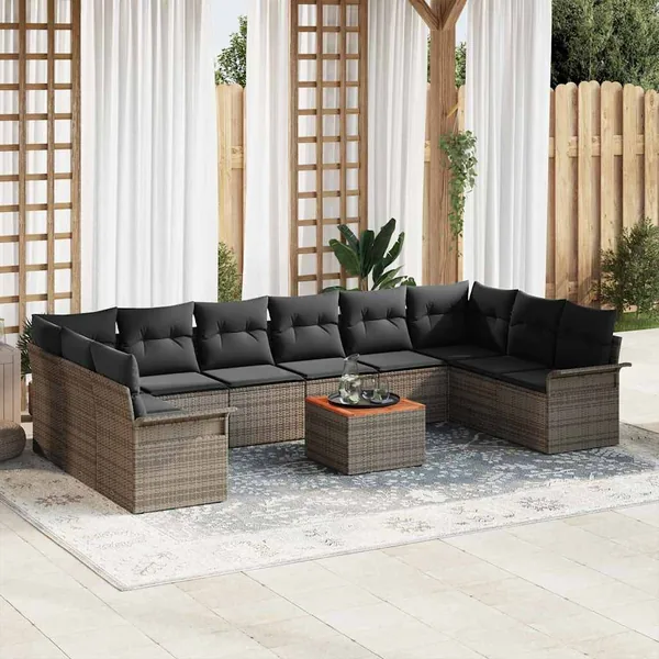 Ensemble de canapé de jardin 11 pcs Gris polyrotin