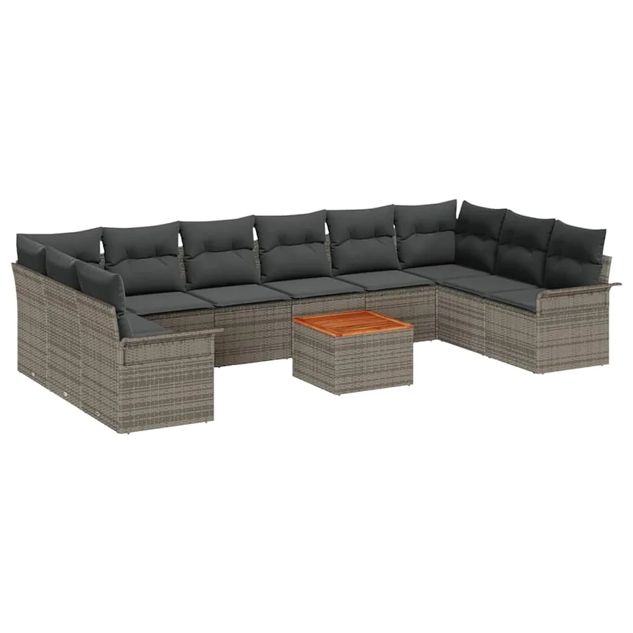 Ensemble de canapé de jardin 11 pcs Gris polyrotin - 2