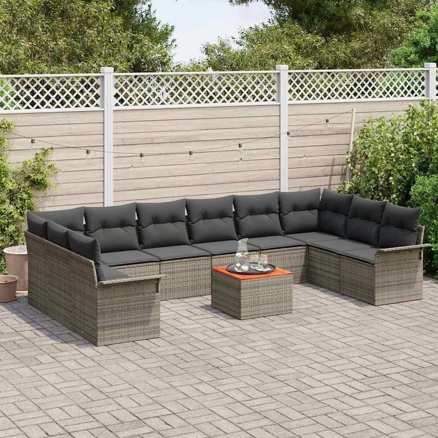 Ensemble de canapé de jardin 11 pcs Gris polyrotin - 3