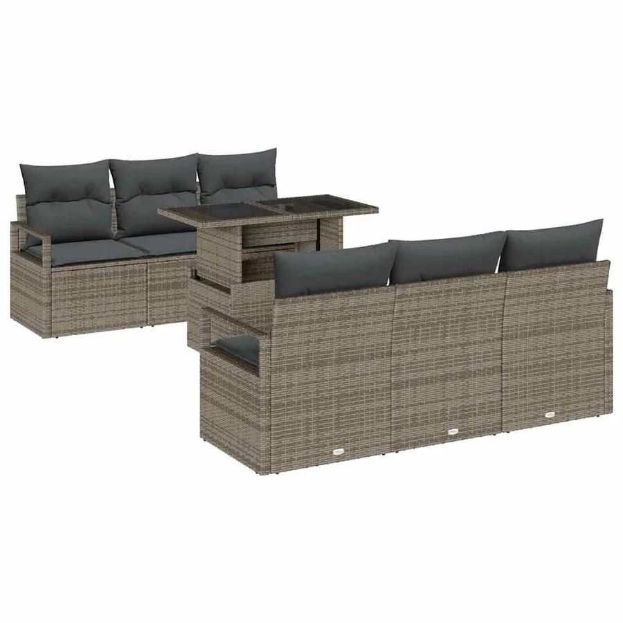 Ensemble de canapé de jardin avec coussin 7 pcs Gris Poly rotin - 2