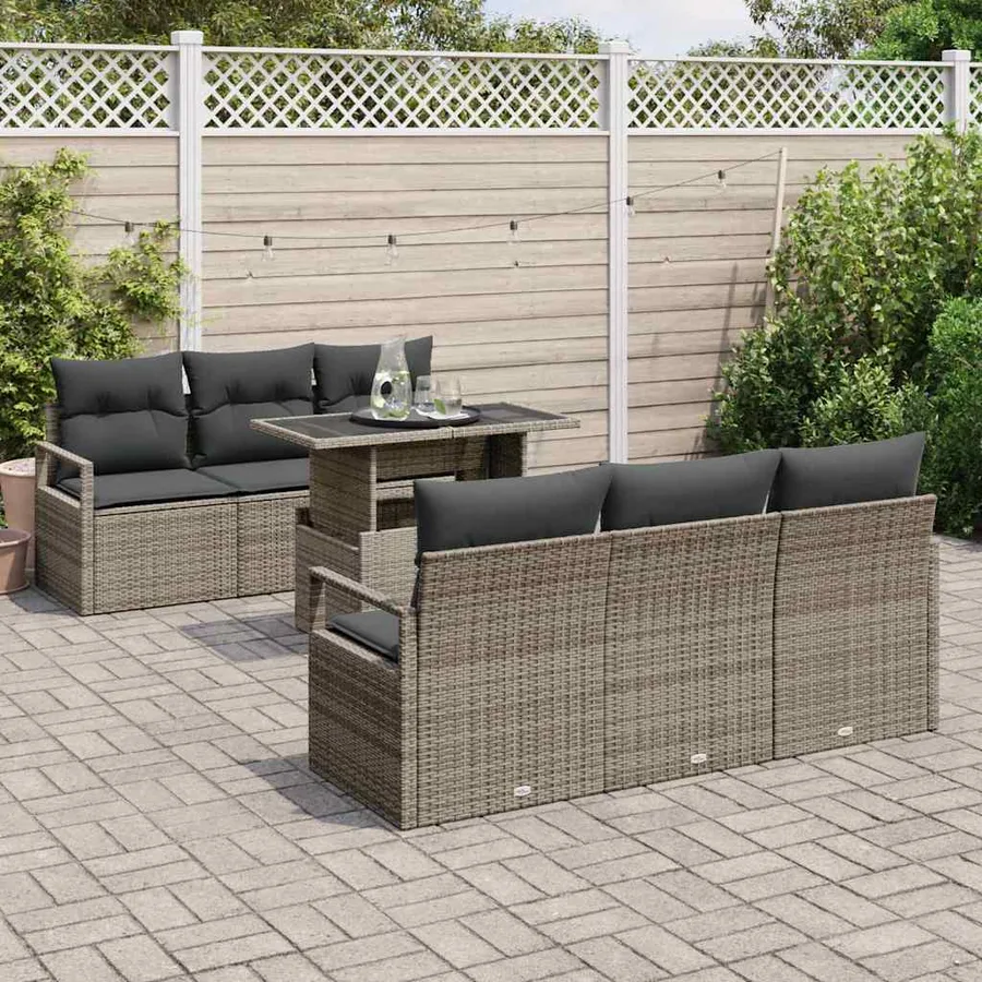 Ensemble de canapé de jardin avec coussin 7 pcs Gris Poly rotin - 3