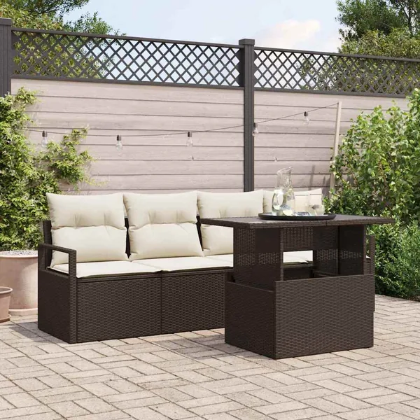 Ensemble de canapé de jardin 5 pcs Marron Poly rotin
