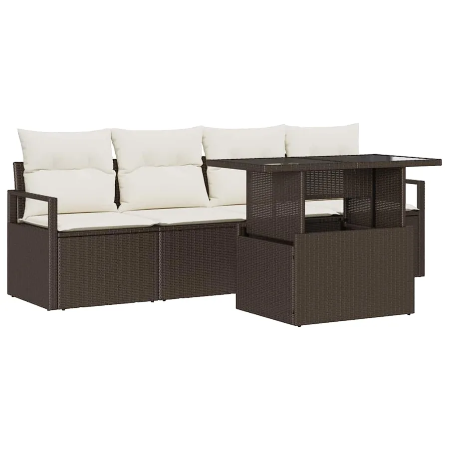 Ensemble de canapé de jardin 5 pcs Marron Poly rotin - 2