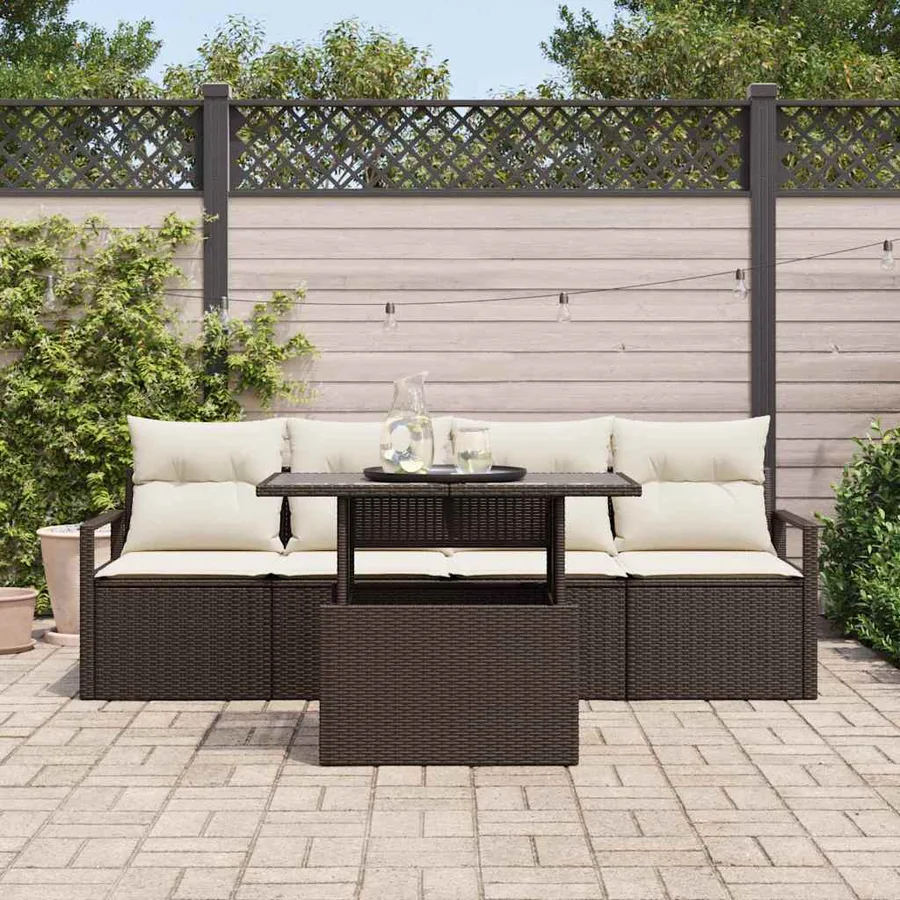 Ensemble de canapé de jardin 5 pcs Marron Poly rotin - 3
