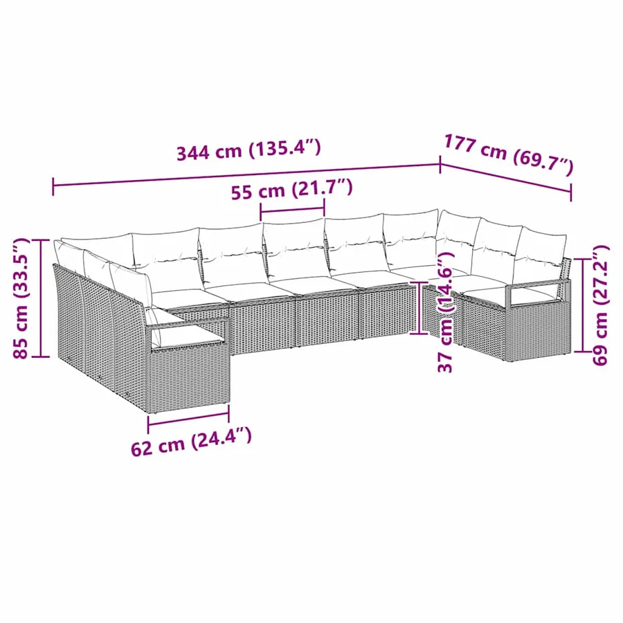 Ensemble de canapé de jardin 10 pcs Marron et blanc polyrotin - 12