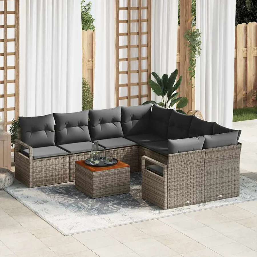 Ensemble de canapé de jardin avec stockage 9 pcs Gris polyrotin